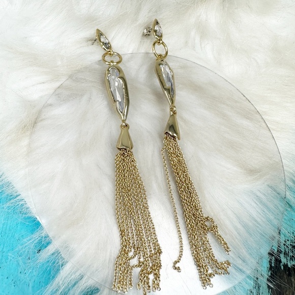 Alexis Bittar Gold Crystal Long Tassel Earrings Post Gold Plate NWOT 4 1/2" - Picture 10 of 10